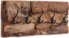 A wooden coat rack with five black metal hooks mounted on a textured wooden panel. Náhľad obrázku produktu
