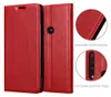 A red flip case for a Motorola phone, shown open and closed, with close-up details of the stitching and camera cutout. Náhľad obrázku produktu