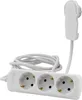 A white power strip with three outlets and a white cord and plug. Náhľad obrázku produktu