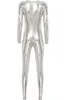 Damen metallic catsuit, maat M, zilver. Glanzend, volledig Productafbeelding-voorbeeld 4