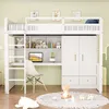 A white loft bed with a desk and wardrobe, set up in a child's room with toys on the floor. Anteprima dell’immagine prodotto
