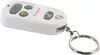 A white remote control with several buttons and a keychain attached, isolated on a white background. Produktbild-Vorschau