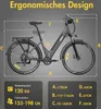 A diagram of an electric bicycle with dimensions and specifications labeled. Produktbild-Vorschau