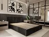 A modern bedroom with a bed, nightstands, and artwork. Produktbild-Vorschau