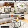Collage showing different ways to arrange nesting coffee tables in a living room and bedroom. Voir les images du produit