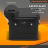 A black aluminum case with a close-up inset showing stacking features. Produktbild-Vorschau