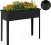 A black raised garden bed filled with orange and yellow flowers, shown on a white background with a close-up inset of a corner detail. Voir les images du produit