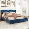 Letto imbottito 160x200 cm, colore blu, con rivestimento in Anteprima dell’immagine prodotto 4