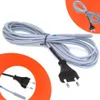 A coiled gray heating cable with a black plug is laid out on a white background. Two circular orange overlays are present, one showing a close-up of the plug and the other showing a close-up of the cable's end. Produktbild-Vorschau