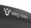 A close-up view of a black metal object with a cut-out logo and text. Produktbild-Vorschau