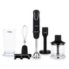 A set of kitchen appliances including an immersion blender, whisk attachment, masher attachment, and a container, arranged on a white background. Anteprima dell’immagine prodotto