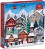 A puzzle box depicting a snowy village scene at Christmas time, with Santa and his reindeer flying in the sky. Podgląd zdjęcia produktu