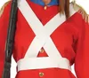 Close-up of a person wearing a red uniform with white cross straps and gold buttons, holding a black rifle. Produktbild-Vorschau