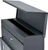 A close-up view of a modern, gray metal mailbox with its lid open. Produktbild-Vorschau