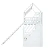 A white wooden bunk bed with a slide and stairs, set against a white background. Produktbild-Vorschau