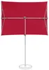 A red rectangular patio umbrella is shown from the underside, with its pole and base. Produktbild-Vorschau