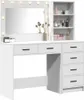 A white vanity table with a mirror and shelves, displaying various cosmetic items and decorative elements. Voir les images du produit