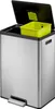 A stainless steel recycling bin with its lid open, revealing a green inner bin. Voir les images du produit