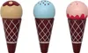 Three wooden toy ice cream cones are displayed against a white background. Produktbild-Vorschau