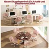 A collage showing pink office chairs and desks in two different settings: one with multiple workstations and another with a round table. Produktbild-Vorschau