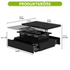 A diagram showing the dimensions of a black coffee table with its top extended. Produktbild-Vorschau