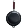 A top-down view of a cast iron frying pan with a dark wooden handle, isolated on a white background. Produktbild-Vorschau