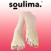 A close-up shot of a person's feet wearing beige toe separators, with the brand name 'soulima.' at the top. Voir les images du produit