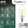 A marketing image for a B35 LED lamp, showing product details and a close-up of the lamp. Produktbild-Vorschau