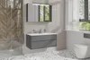 A modern bathroom with a wall-mounted vanity and mirror cabinet. Náhled obrázku produktu