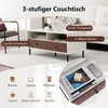 A living room scene featuring a white and coffee-colored couch table with various items displayed around it. Produktbild-Vorschau
