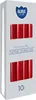 A box of red taper candles with a white candle on the side. Náhled obrázku produktu