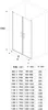 A technical drawing of a shower enclosure with a table of dimensions. Anteprima dell’immagine prodotto