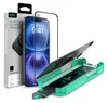 A product shot of an iPhone screen protector kit, including the packaging, the screen protector, and an application tool. Podgląd zdjęcia produktu