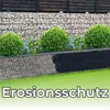 A landscaped garden scene with a gabion wall and plants, featuring text overlay. Produktbild-Vorschau