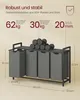 A product image showing a laundry basket with four compartments and a shelf on top, with dumbbells placed on the shelf. Dimensions and load capacities are indicated with text and lines. Produktbild-Vorschau