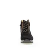 A black leather boot with gold zippers and laces, shown from the front on a white background. Produktbild-Vorschau