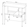 A diagram showing the dimensions of a black side table with a fabric shelf. Produktbild-Vorschau