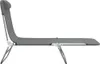 A side view of a gray folding lounge chair with a metal frame, shown against a white background. Produktbild-Vorschau