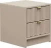 A neutral studio shot of a sandbeige nightstand with two drawers. Produktbild-Vorschau