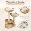 A cat tree with cushions and toys, with inset images showing how to clean the cushions. Náhľad obrázku produktu
