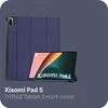 A tablet case and tablet are displayed against a solid blue background. Produktbild-Vorschau