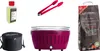 A flat lay of a barbecue set including a grill, charcoal, tongs, cleaning fluid, and a carrying bag. Voir les images du produit