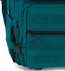 A close-up view of a teal backpack, showing details of its zippers, straps, and buckles. Voir les images du produit