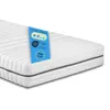 A white mattress with a blue tag attached to the corner. Produktbild-Vorschau