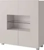 A modern sideboard with two doors and a central open shelf with a glass shelf.