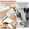 A side-by-side comparison of a cordless noodle maker and a manual noodle machine, highlighting their features and differences. Produktbild-Vorschau