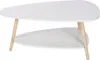 A white two-tiered oval coffee table with wooden legs, shown against a white background. Voir les images du produit