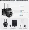 Diagrams and product shots illustrating features and package contents of a security camera. Produktbild-Vorschau