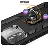 A close-up view of a black phone case with a rotating ring holder, highlighting its features. Produktbild-Vorschau