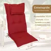 A red chair cushion with dimensions and specifications overlaid. Produktbild-Vorschau